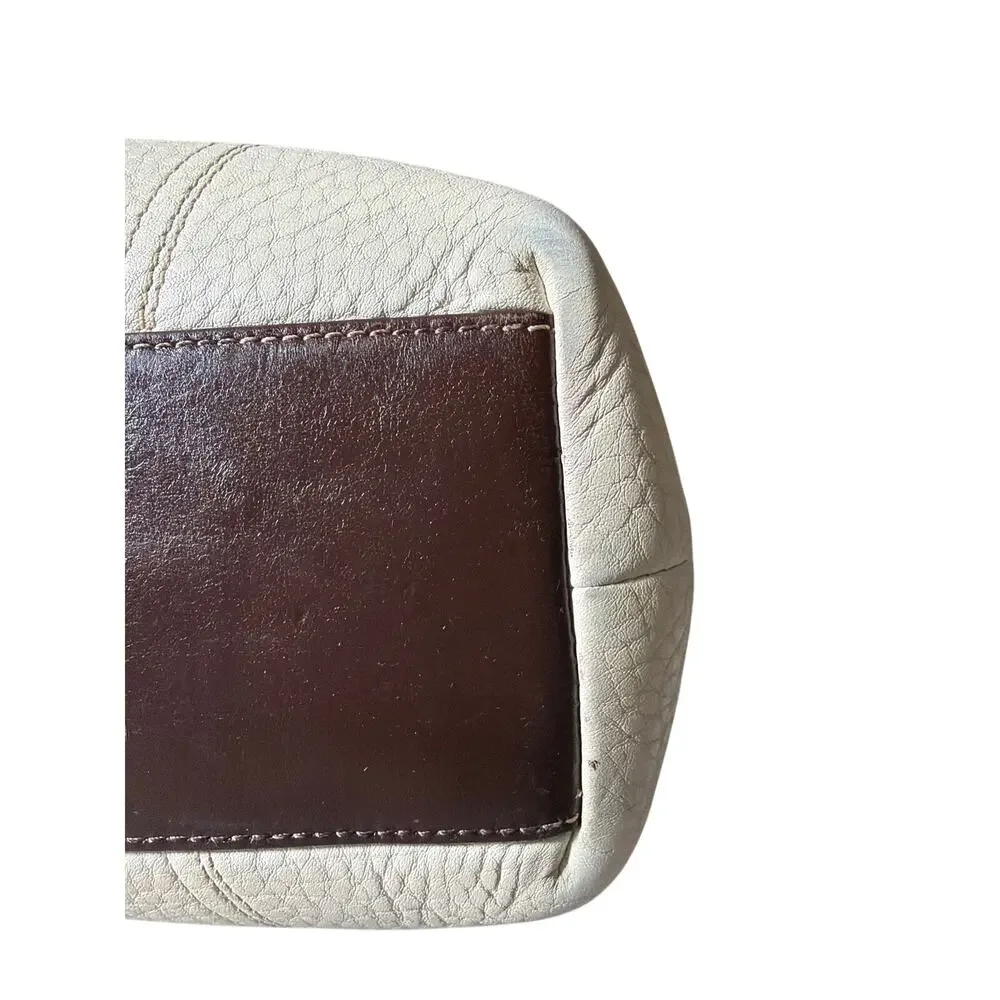 Coach Hampton Y2K White and Brown Tote Bag Turnlock Milled Leather 2009